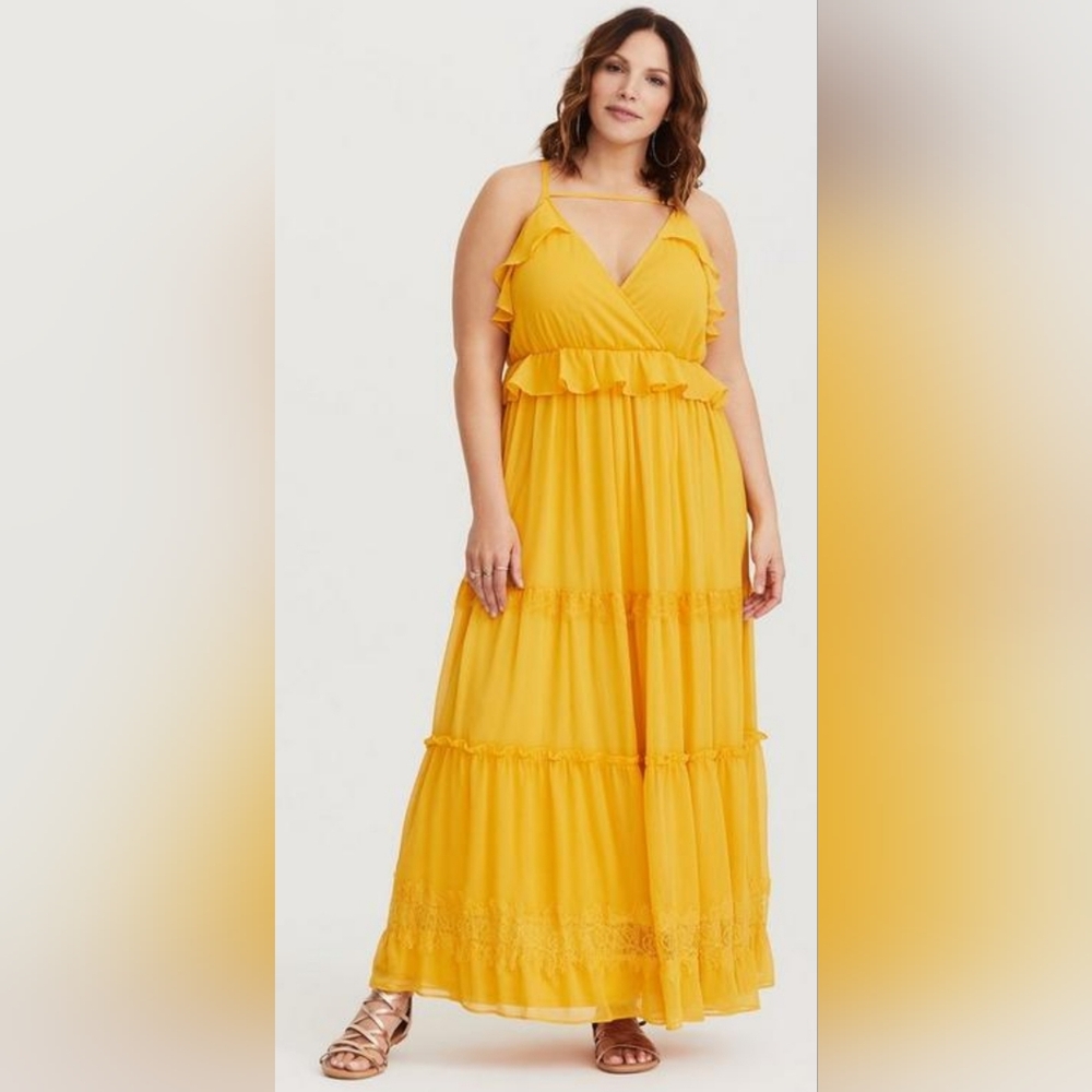 Torrid Yellow Ruffle Chiffon Maxi Dress - Size 2